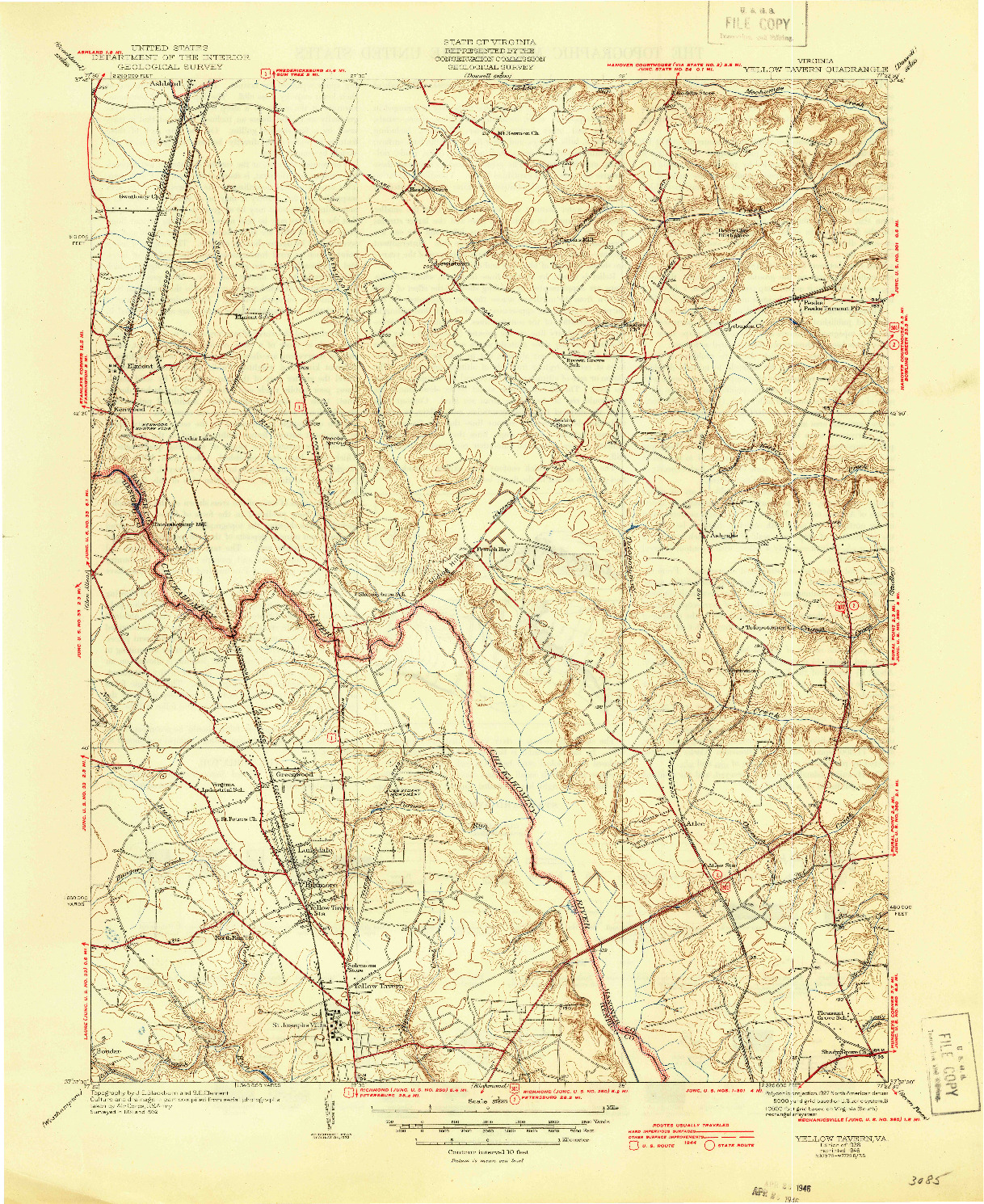 USGS 1:31680-SCALE QUADRANGLE FOR YELLOW TAVERN, VA 1938