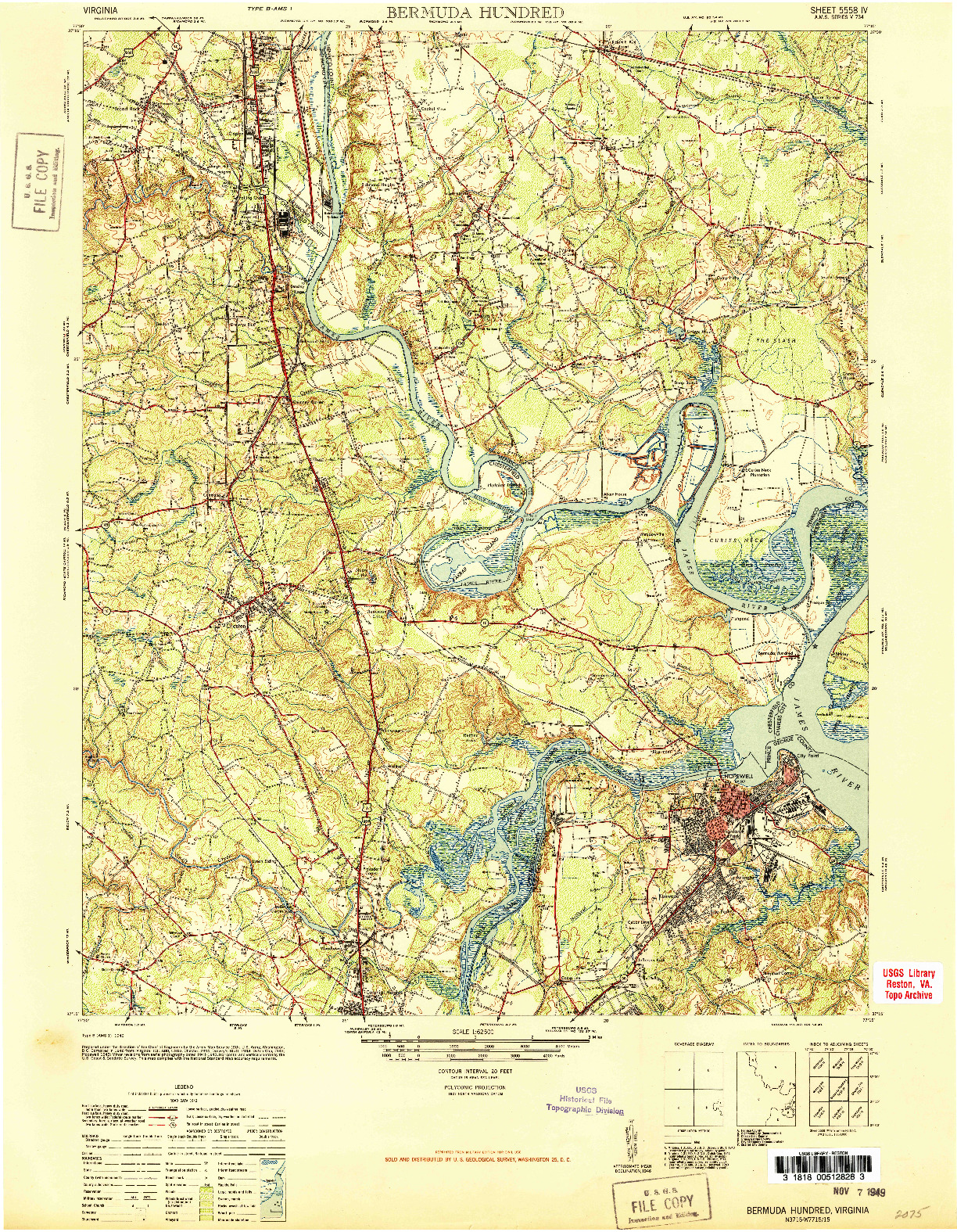 USGS 1:62500-SCALE QUADRANGLE FOR BERMUDA HUNDRED, VA 1946