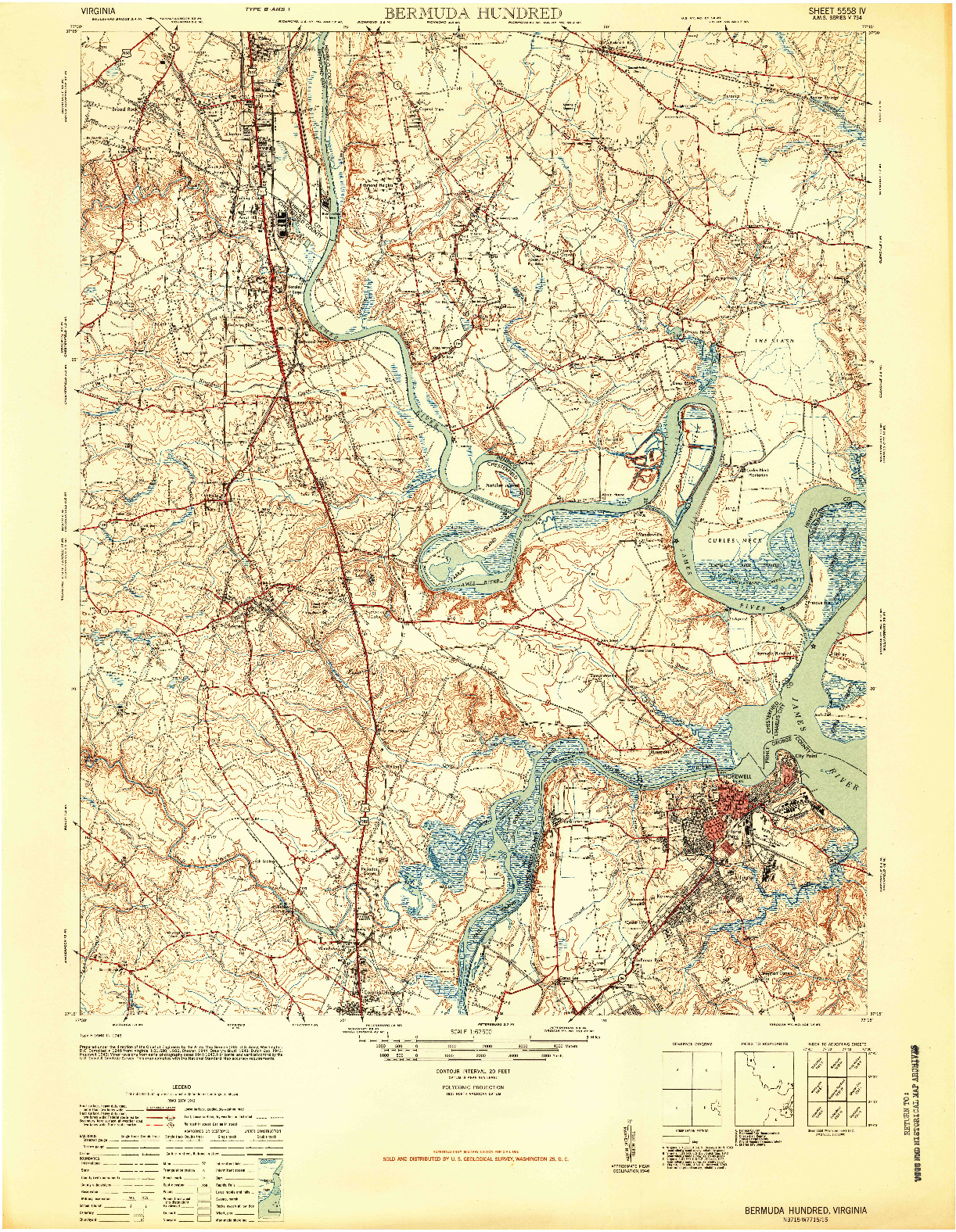 USGS 1:62500-SCALE QUADRANGLE FOR BERMUDA HUNDRED, VA 1946