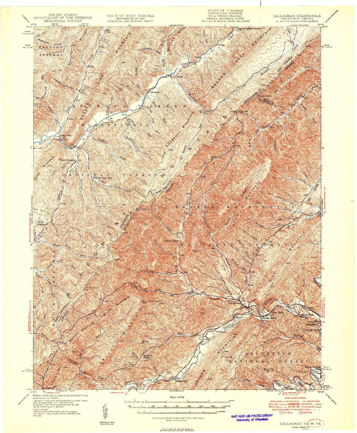 USGS 1:62500-SCALE QUADRANGLE FOR CALLAGHAN, VA 1946