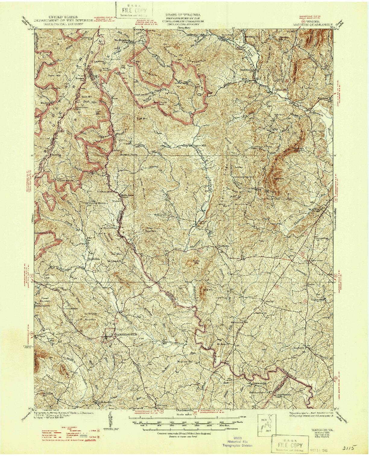 USGS 1:62500-SCALE QUADRANGLE FOR MADISON, VA 1933