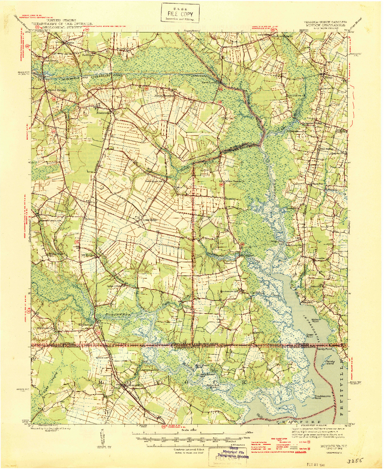 USGS 1:62500-SCALE QUADRANGLE FOR MOYOCK, VA 1946