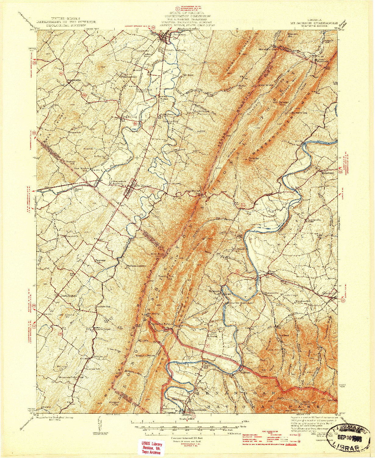 USGS 1:62500-SCALE QUADRANGLE FOR MT JACKSON, VA 1946