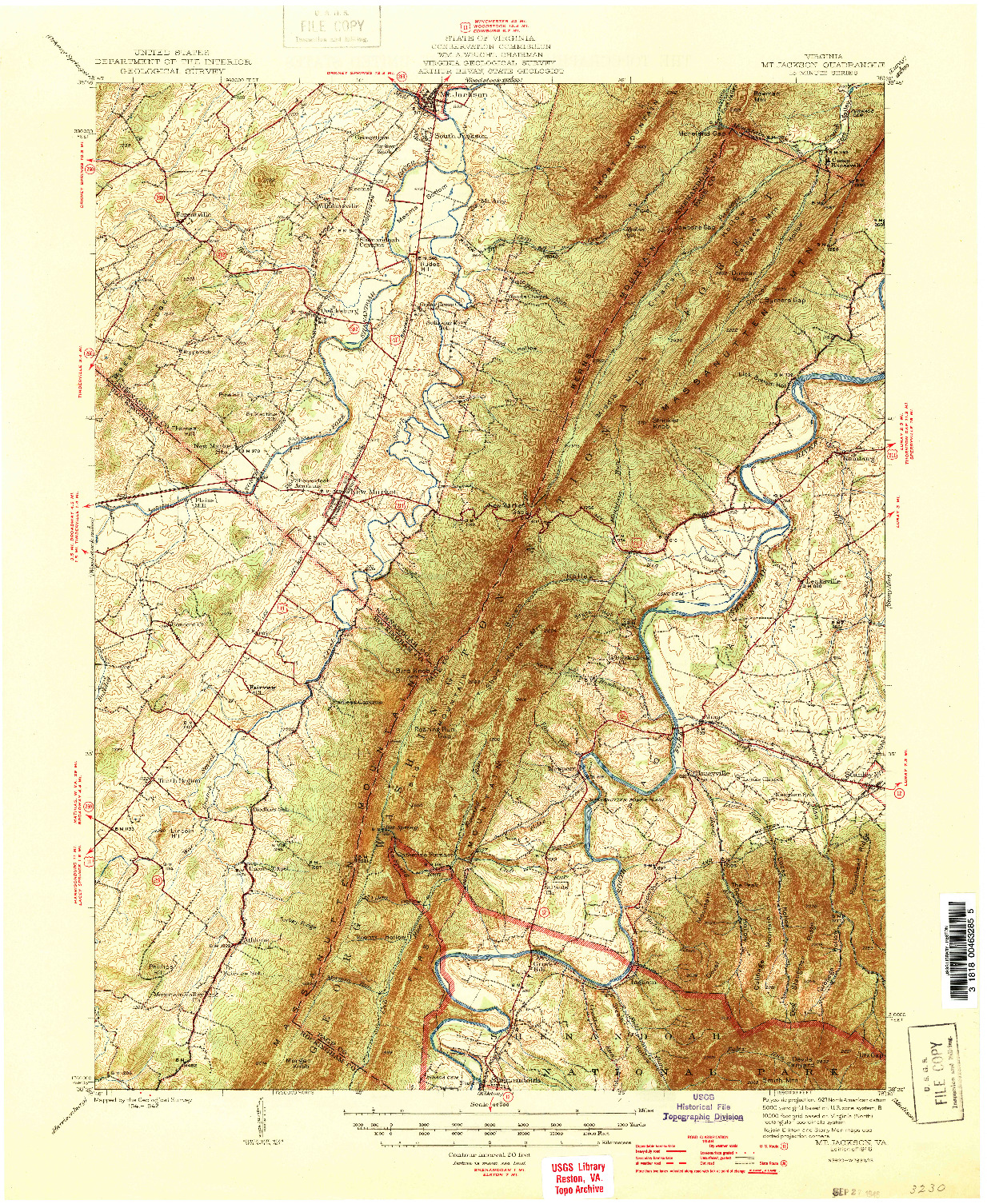 USGS 1:62500-SCALE QUADRANGLE FOR MT JACKSON, VA 1946