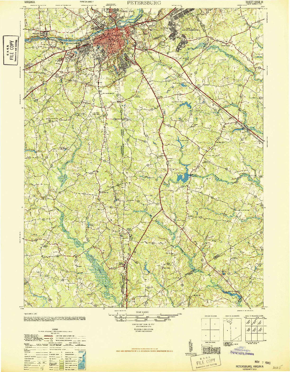 USGS 1:62500-SCALE QUADRANGLE FOR PETERSBURG, VA 1946