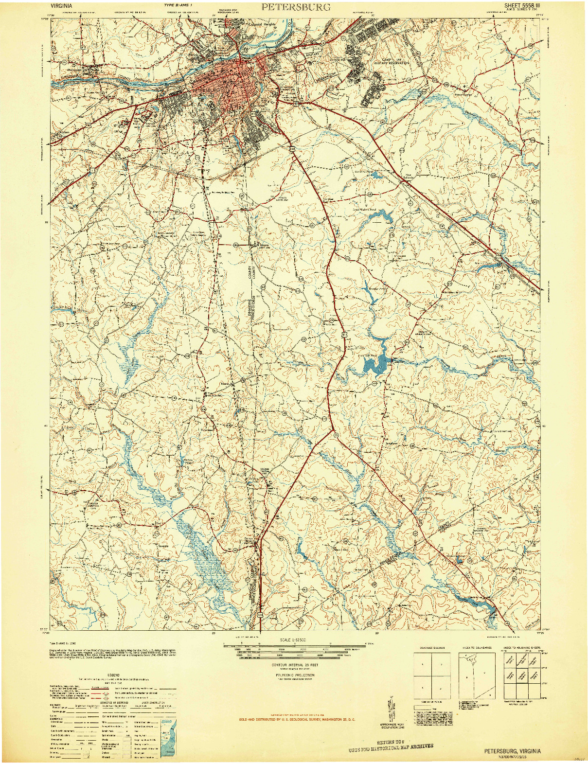 USGS 1:62500-SCALE QUADRANGLE FOR PETERSBURG, VA 1946