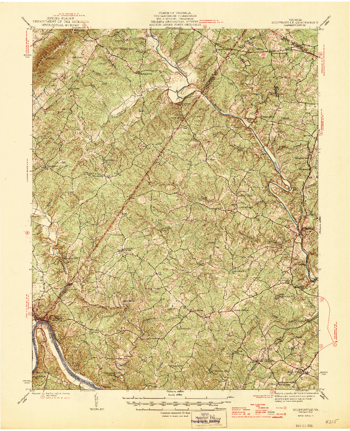 USGS 1:62500-SCALE QUADRANGLE FOR SCOTTSVILLE, VA 1946