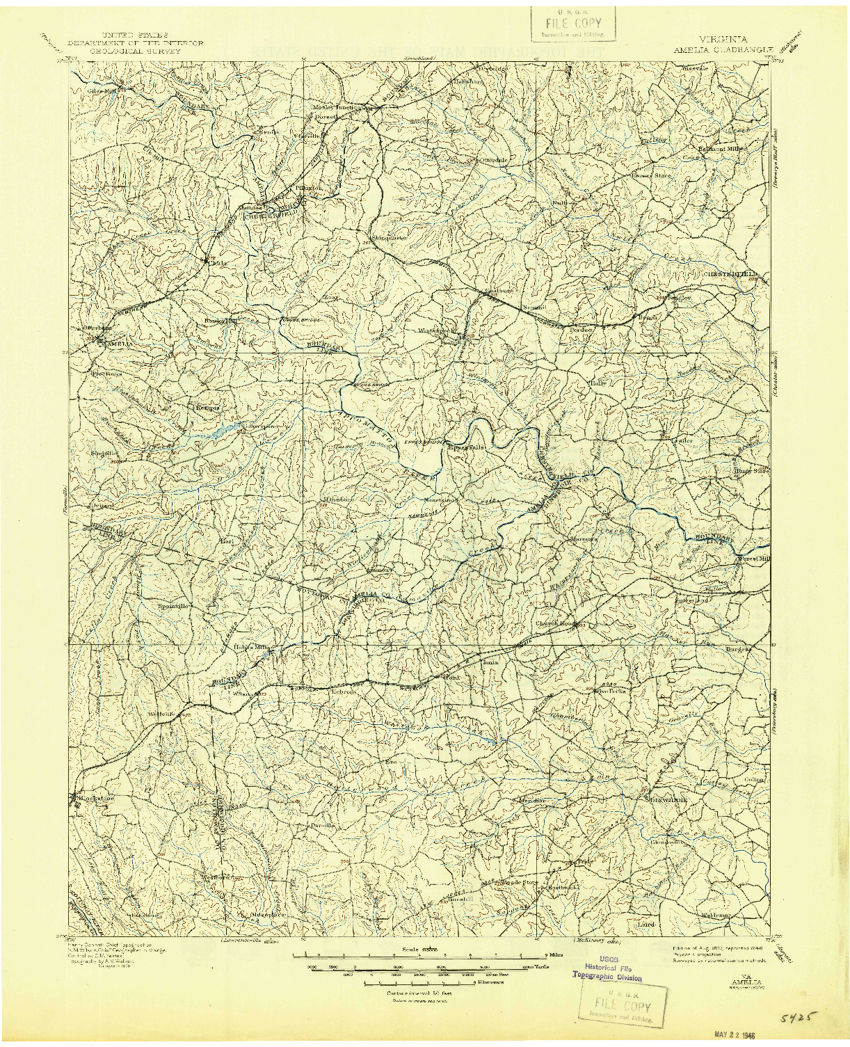 USGS 1:125000-SCALE QUADRANGLE FOR AMELIA, VA 1897