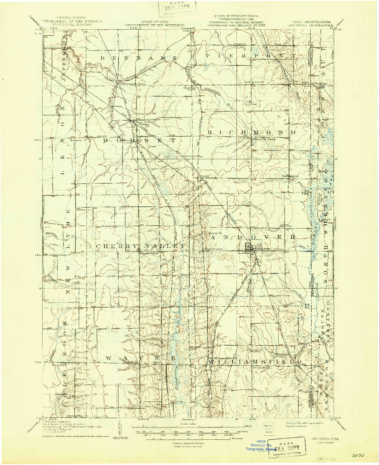 USGS 1:62500-SCALE QUADRANGLE FOR ANDOVER, OH 1907