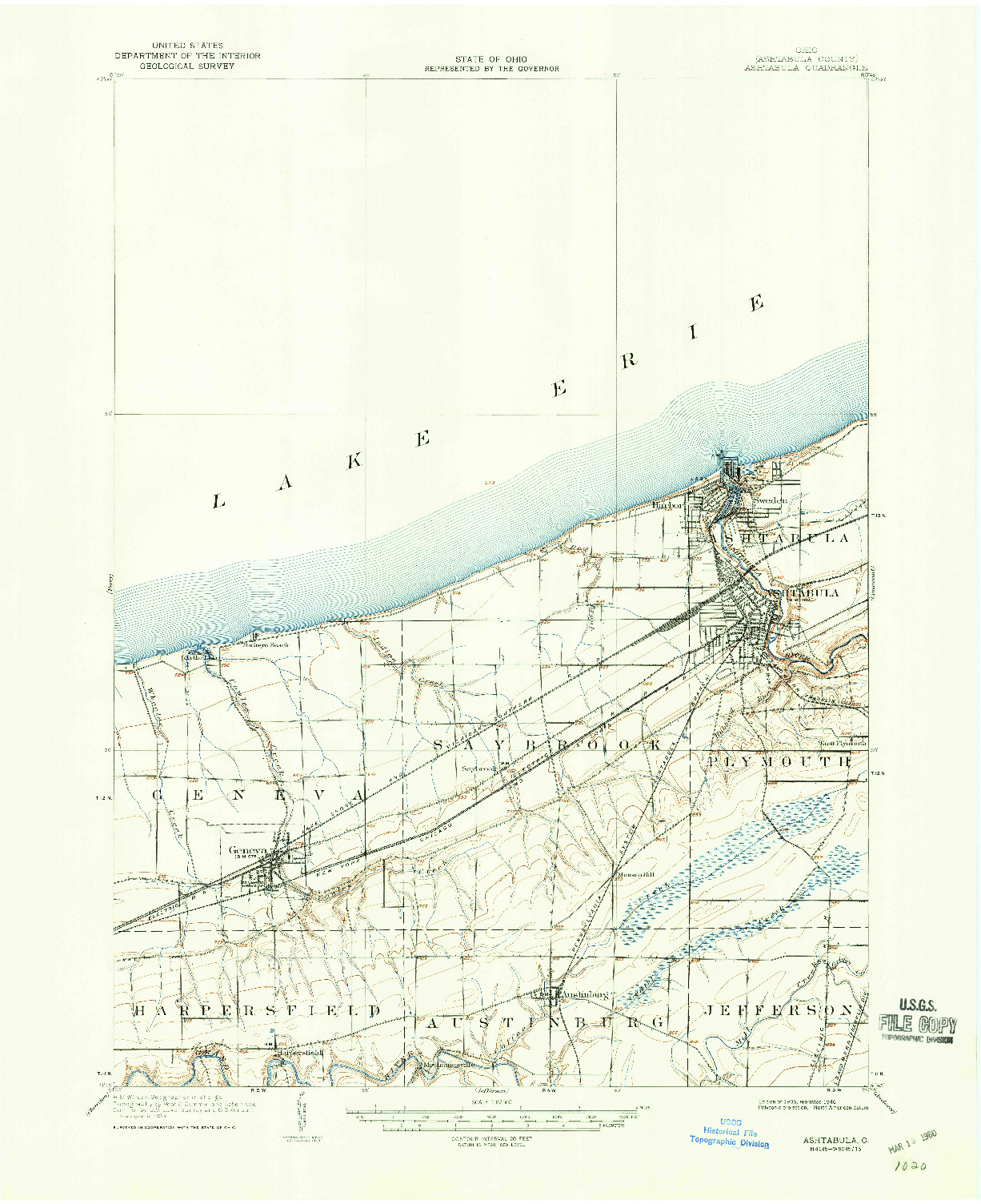 USGS 1:62500-SCALE QUADRANGLE FOR ASHTABULA, OH 1905