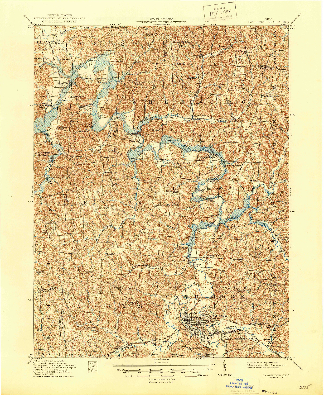 USGS 1:62500-SCALE QUADRANGLE FOR CAMBRIDGE, OH 1912