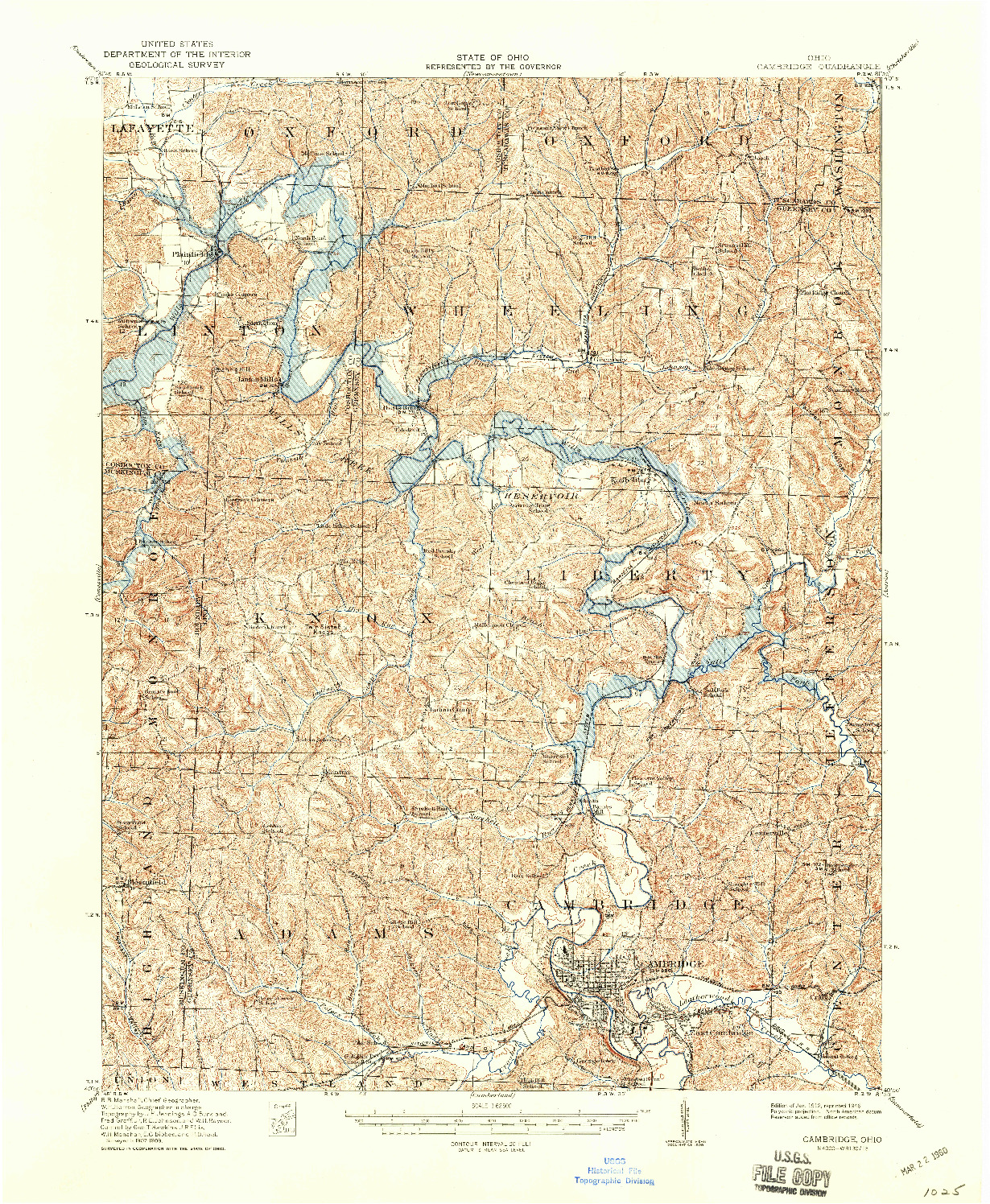 USGS 1:62500-SCALE QUADRANGLE FOR CAMBRIDGE, OH 1912