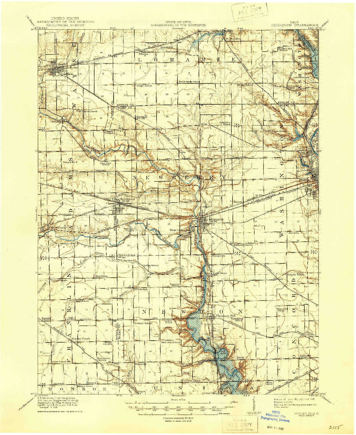 USGS 1:62500-SCALE QUADRANGLE FOR COVINGTON, OH 1911