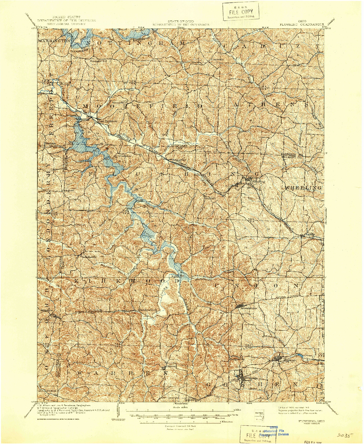 USGS 1:62500-SCALE QUADRANGLE FOR FLUSHING, OH 1905