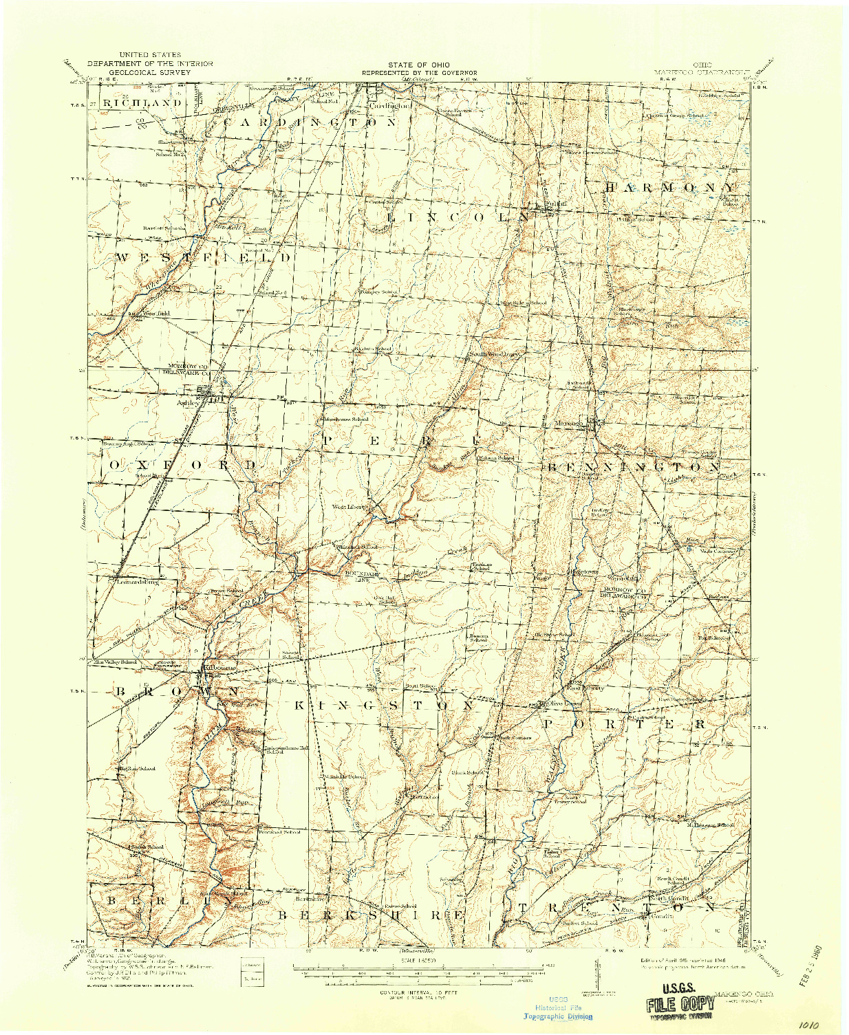 USGS 1:62500-SCALE QUADRANGLE FOR MARENGO, OH 1915
