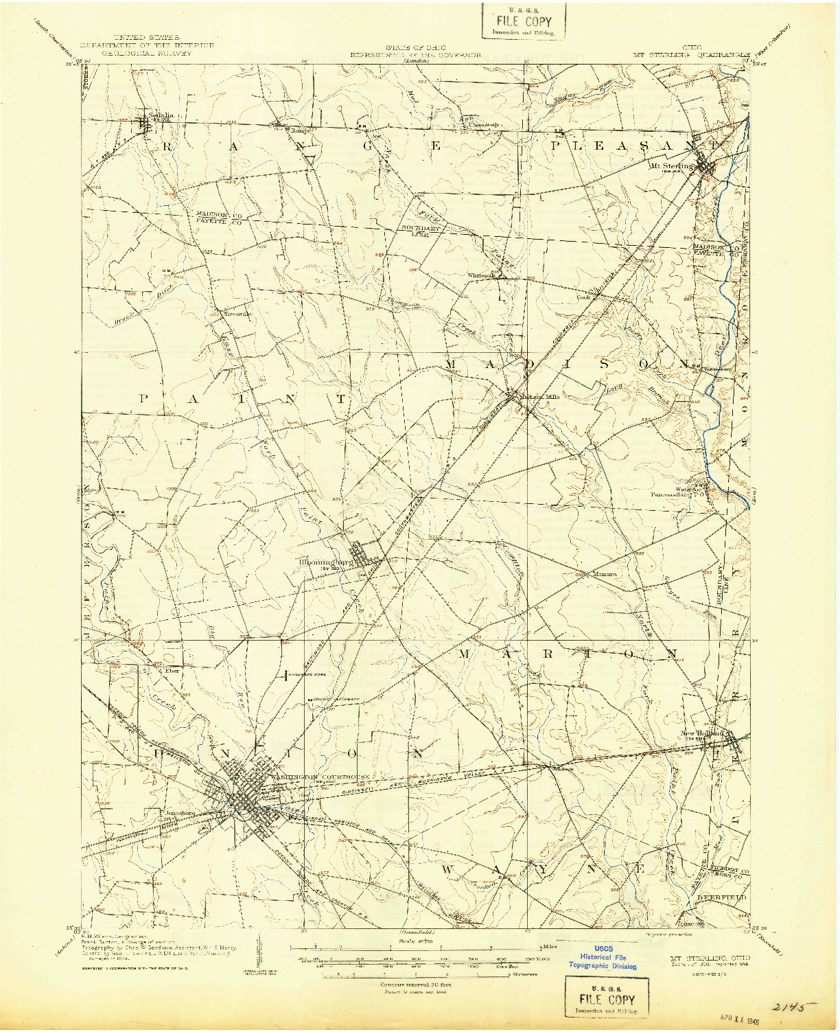 USGS 1:62500-SCALE QUADRANGLE FOR MT STERLING, OH 1906