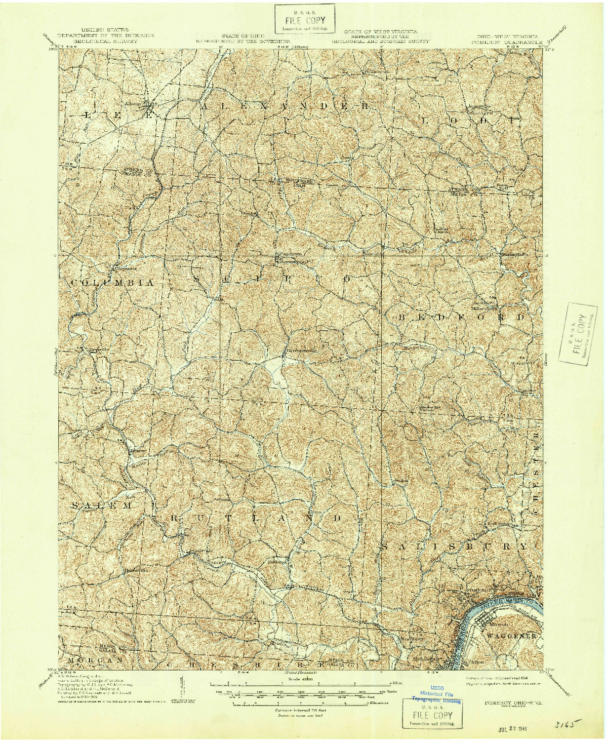 USGS 1:62500-SCALE QUADRANGLE FOR POMEROY, OH 1907