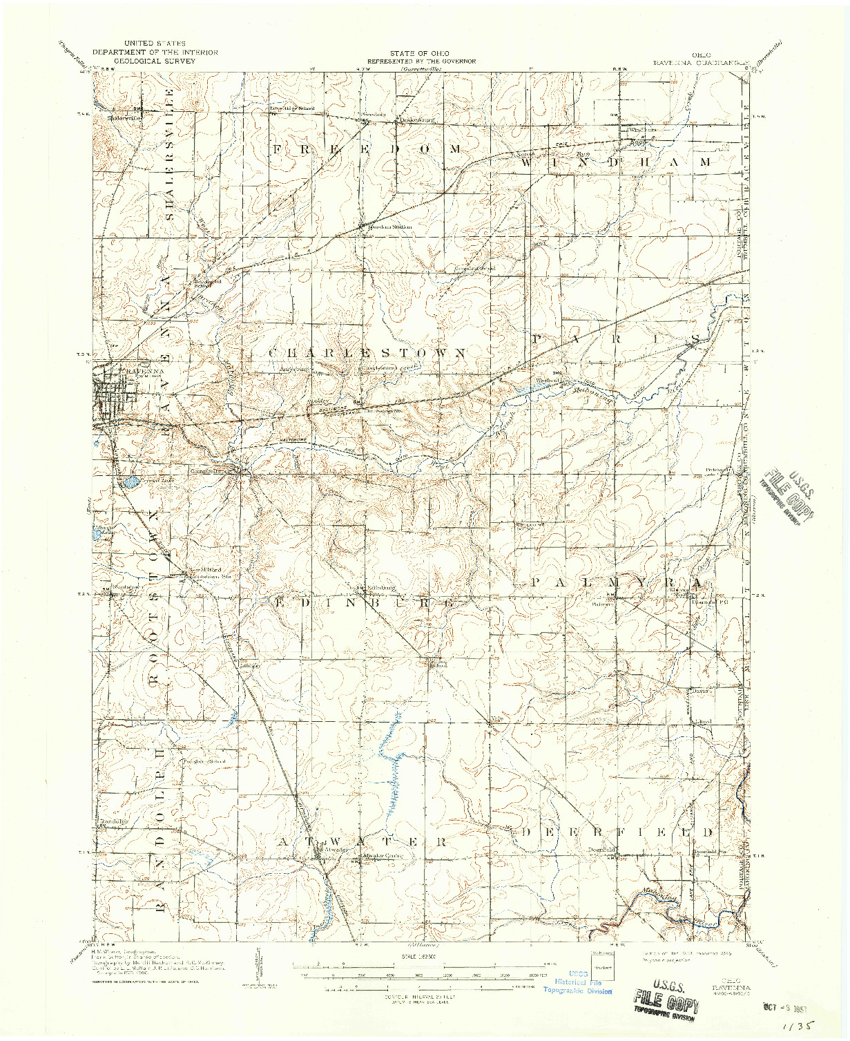 USGS 1:62500-SCALE QUADRANGLE FOR RAVENNA, OH 1908