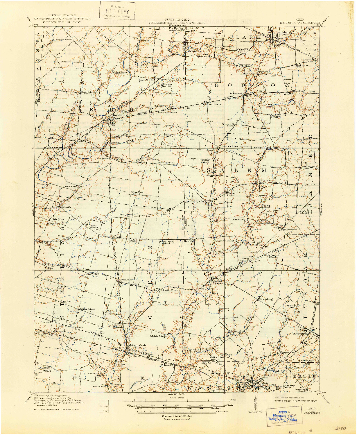 USGS 1:62500-SCALE QUADRANGLE FOR SARDINIA, OH 1917