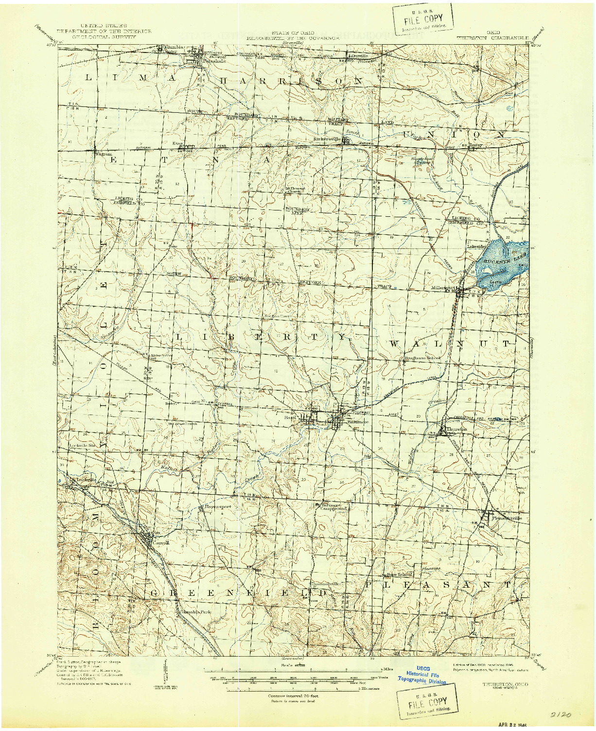 USGS 1:62500-SCALE QUADRANGLE FOR THURSTON, OH 1909