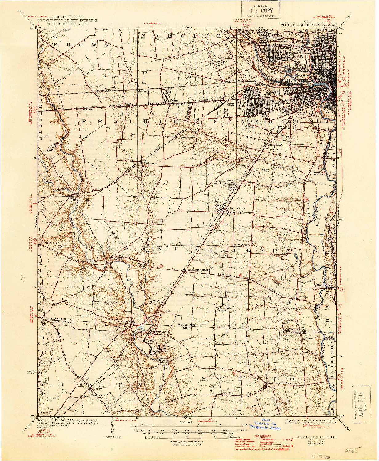 USGS 1:62500-SCALE QUADRANGLE FOR WEST COLUMBUS, OH 1925
