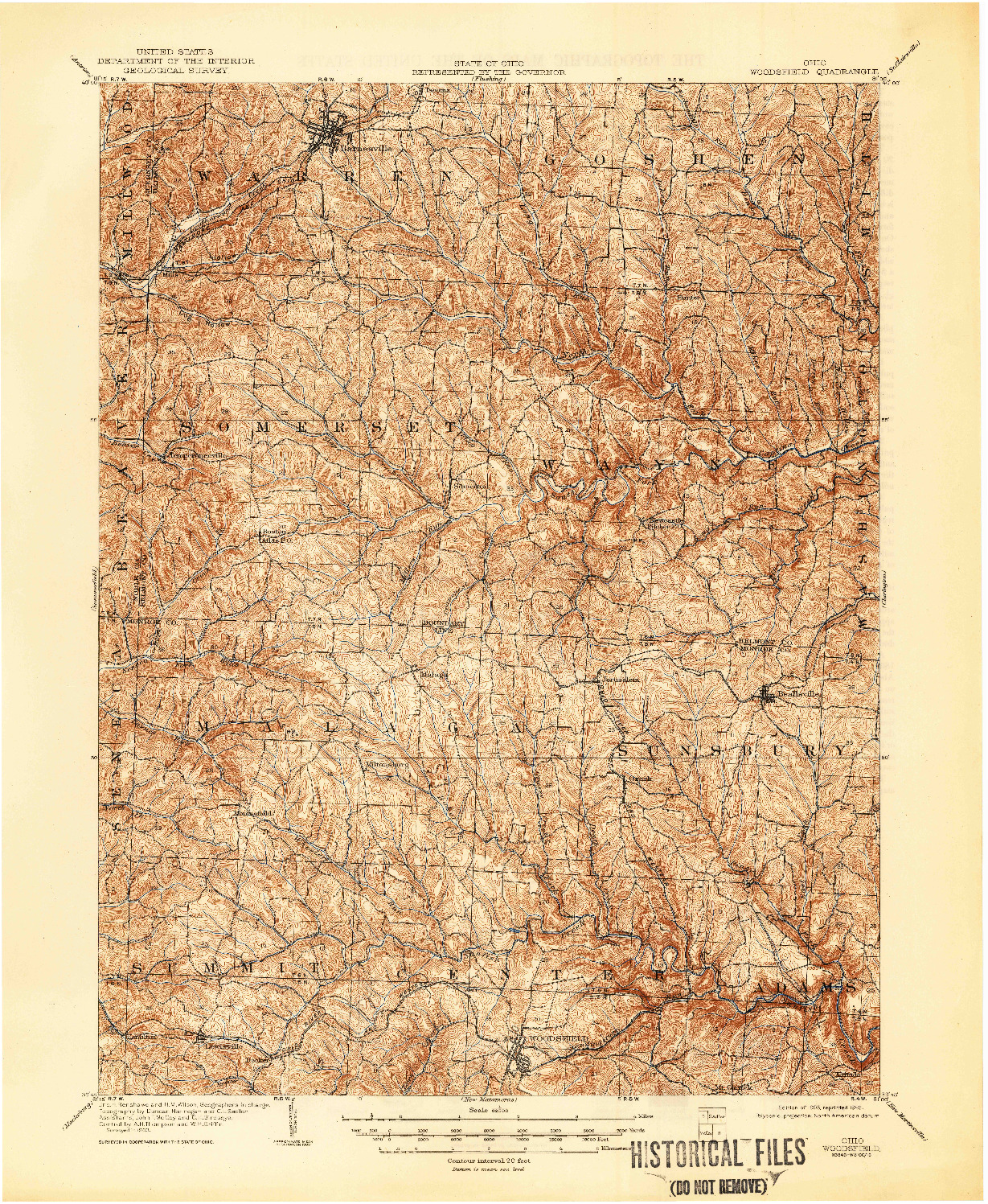 USGS 1:62500-SCALE QUADRANGLE FOR WOODSFIELD, OH 1905