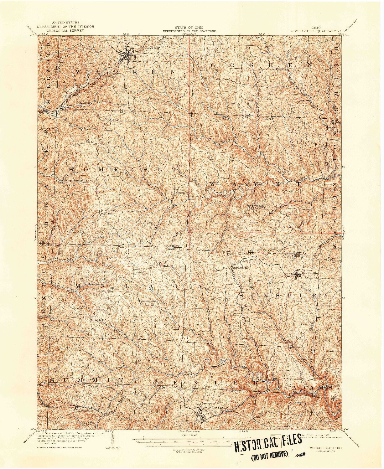 USGS 1:62500-SCALE QUADRANGLE FOR WOODSFIELD, OH 1905