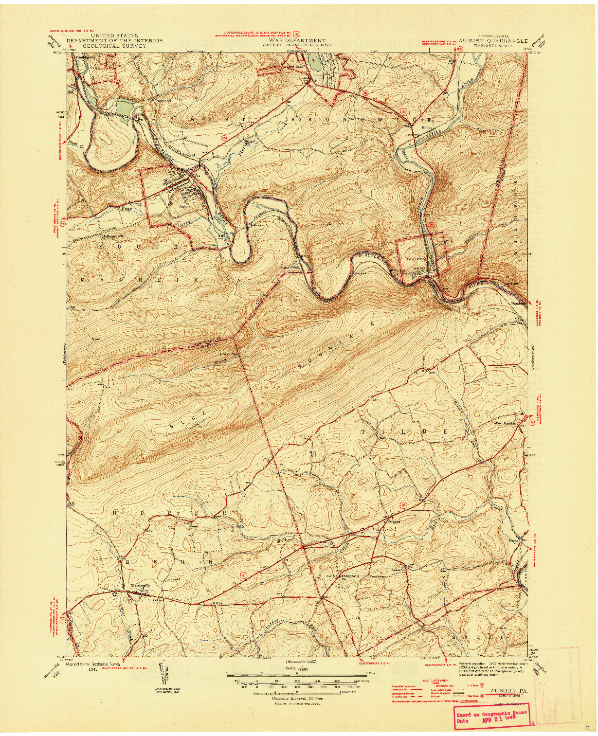 USGS 1:31680-SCALE QUADRANGLE FOR AUBURN, PA 1946