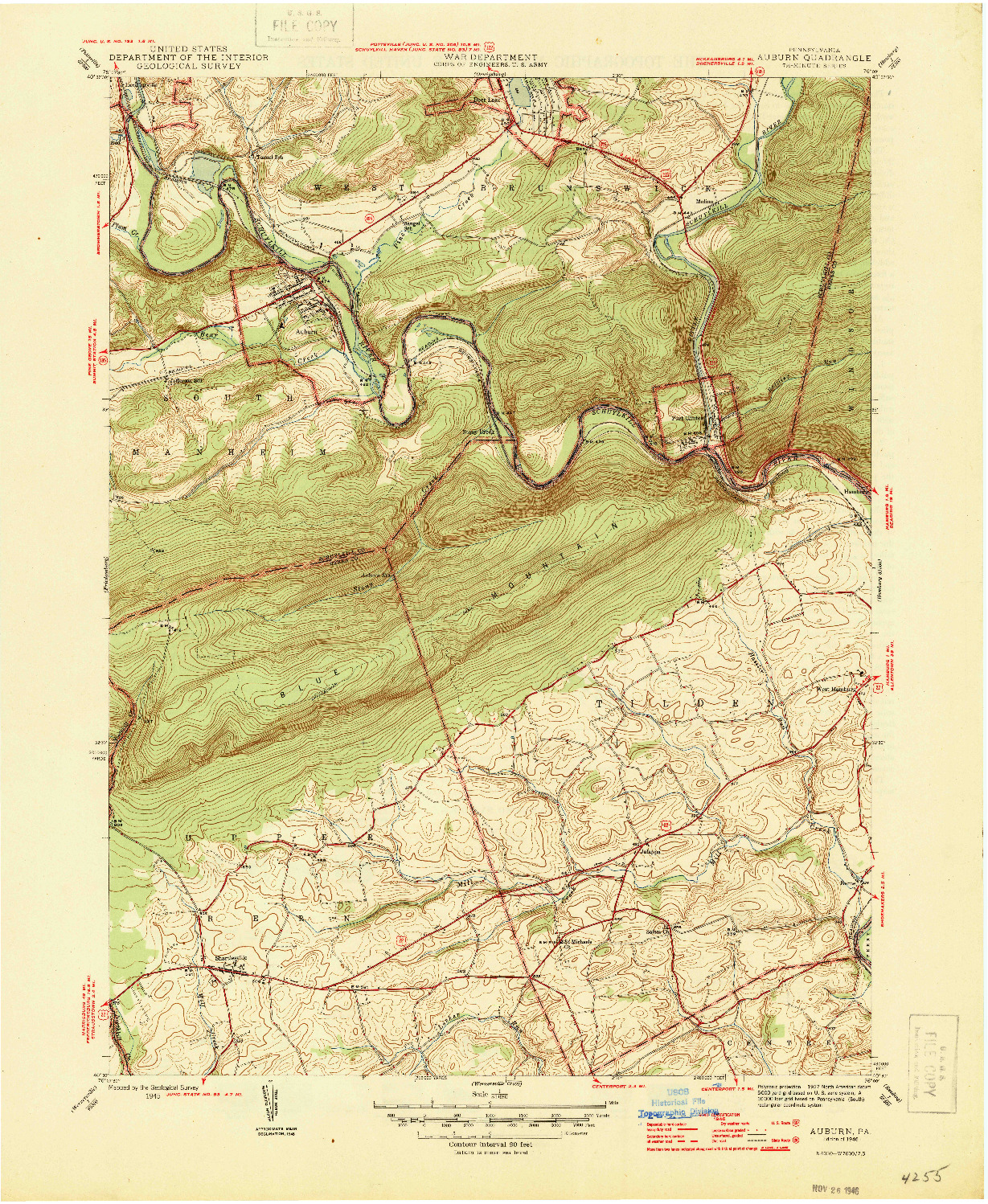 USGS 1:31680-SCALE QUADRANGLE FOR AUBURN, PA 1946