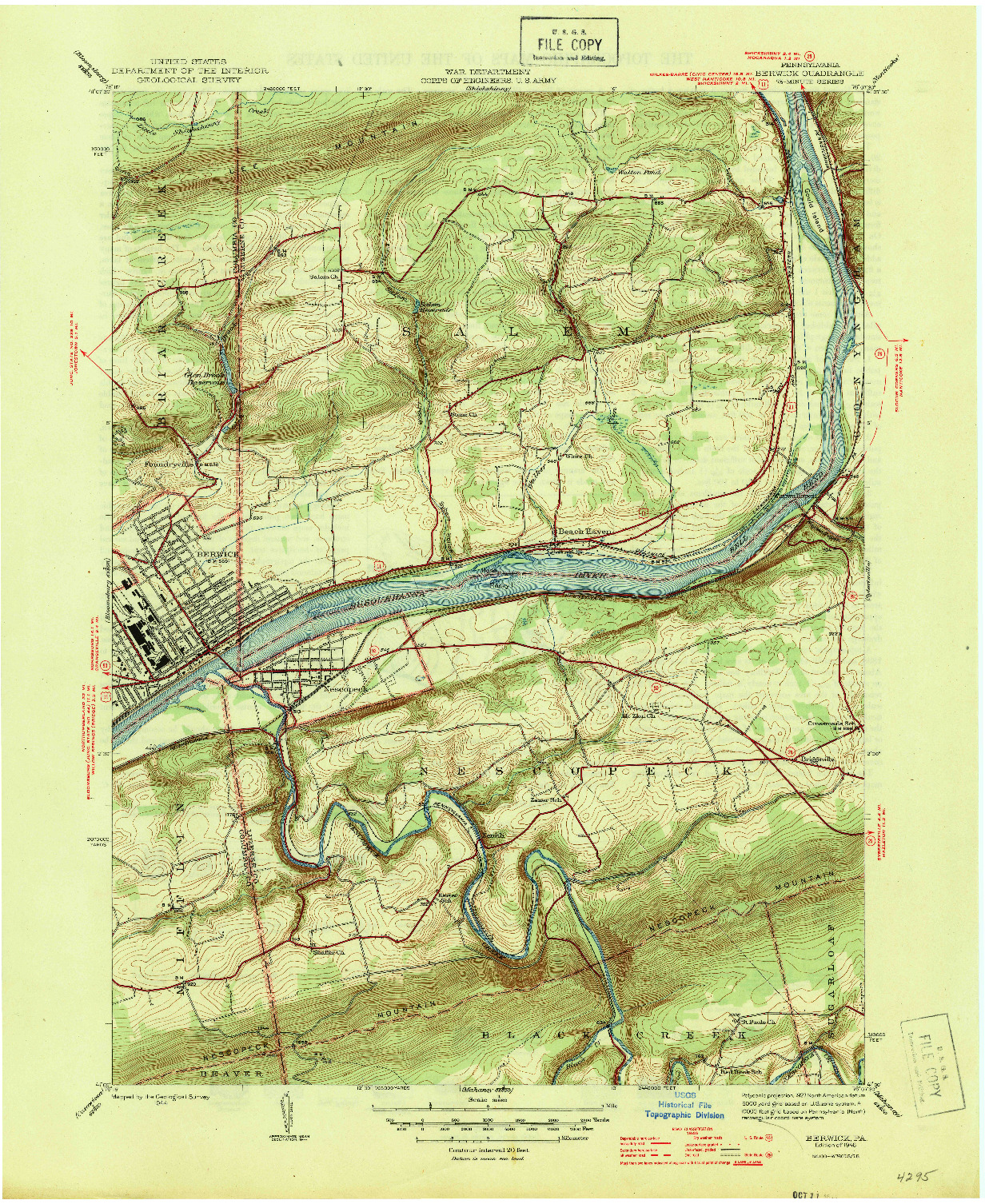 USGS 1:31680-SCALE QUADRANGLE FOR BERWICK, PA 1946