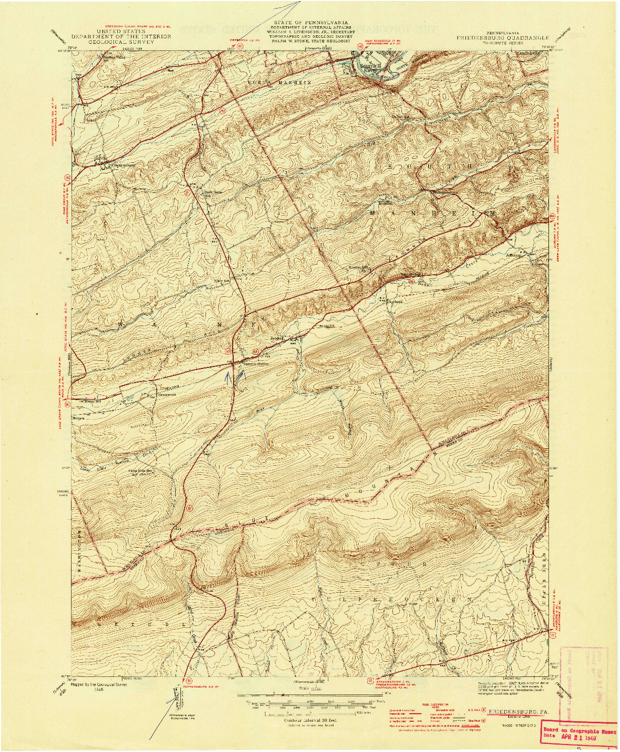 USGS 1:31680-SCALE QUADRANGLE FOR FRIEDENSBURG, PA 1946
