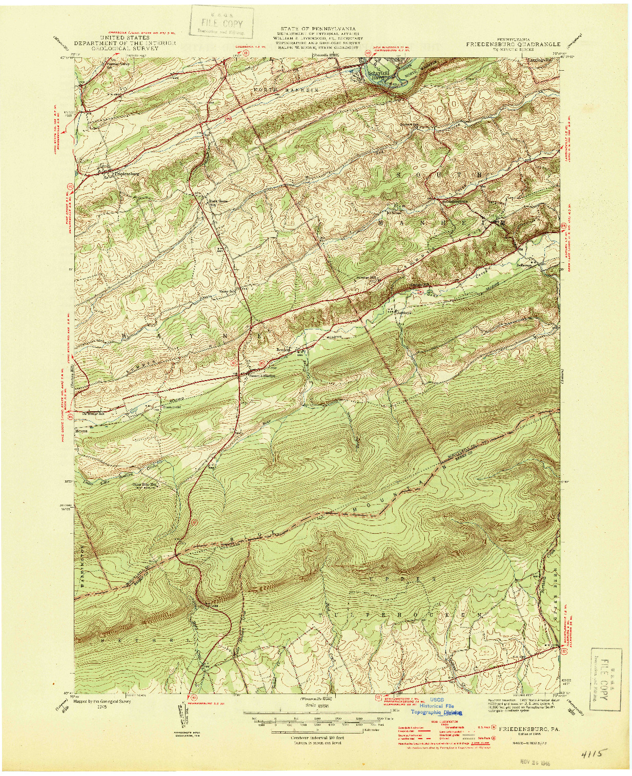 USGS 1:31680-SCALE QUADRANGLE FOR FRIEDENSBURG, PA 1946