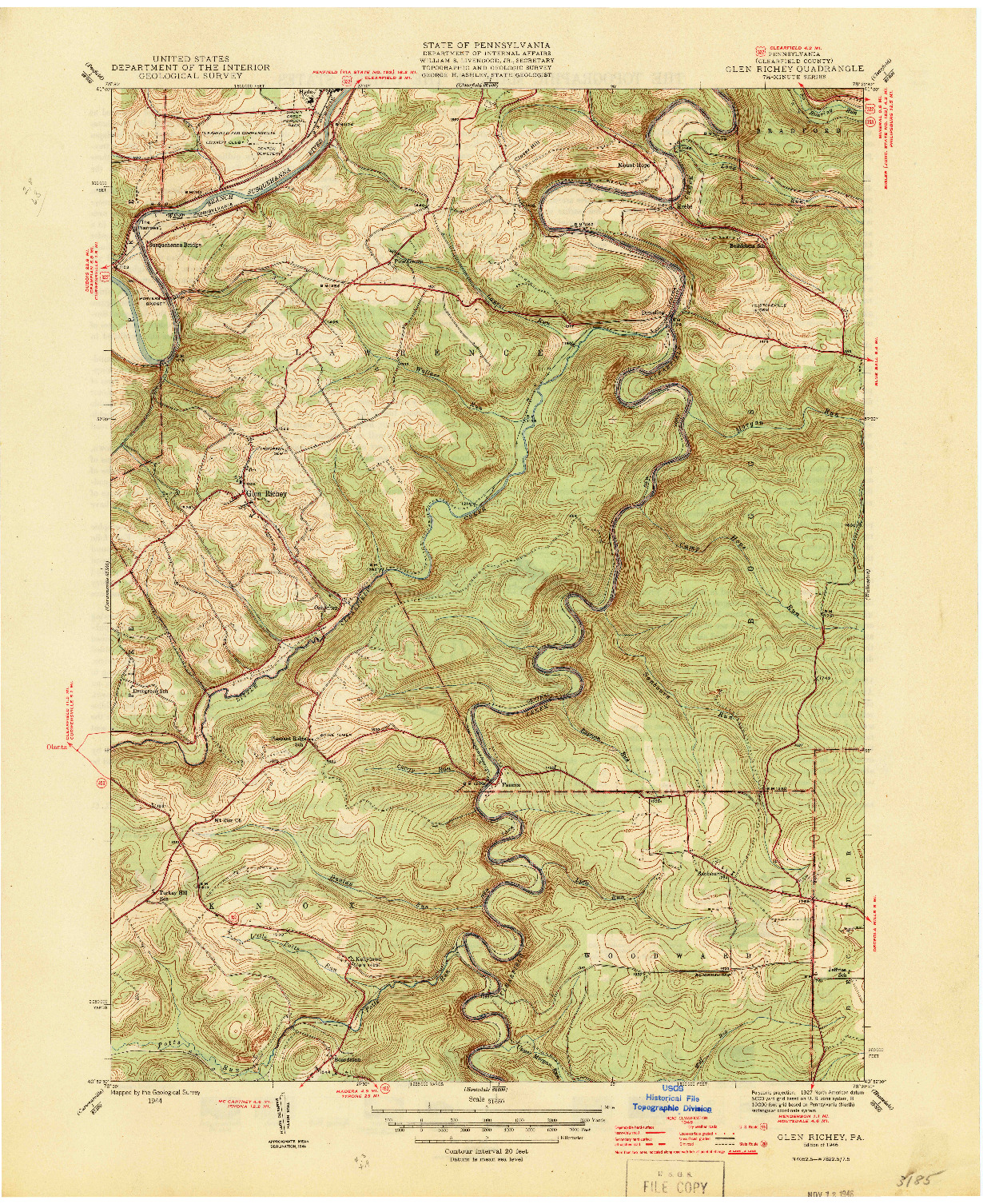 USGS 1:31680-SCALE QUADRANGLE FOR GLEN RICHEY, PA 1946