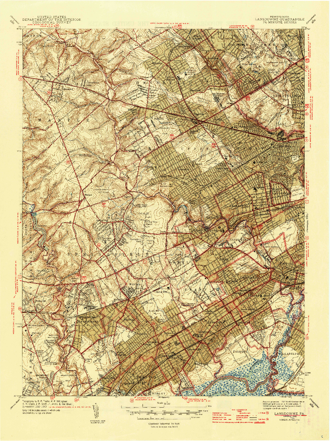 USGS 1:31680-SCALE QUADRANGLE FOR LANSDOWNE, PA 1946