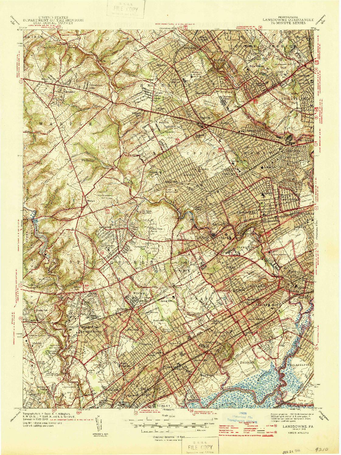 USGS 1:31680-SCALE QUADRANGLE FOR LANSDOWNE, PA 1946