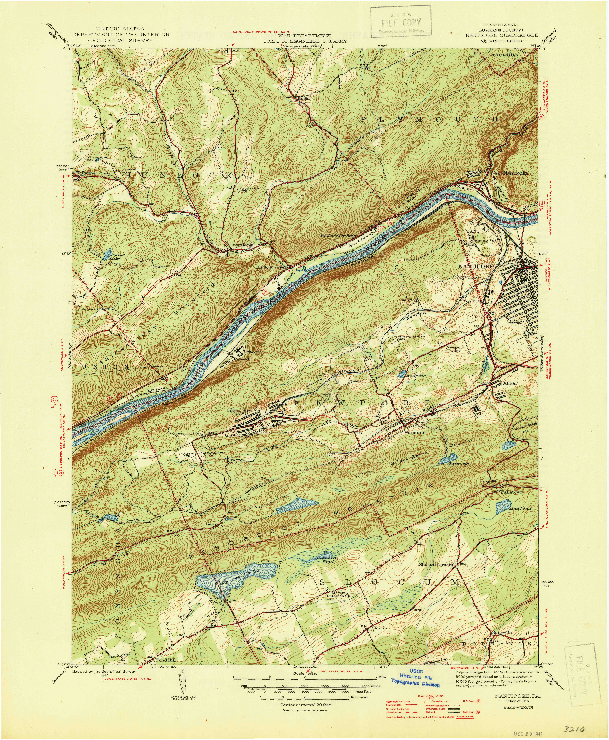 USGS 1:31680-SCALE QUADRANGLE FOR NANTICOKE, PA 1946