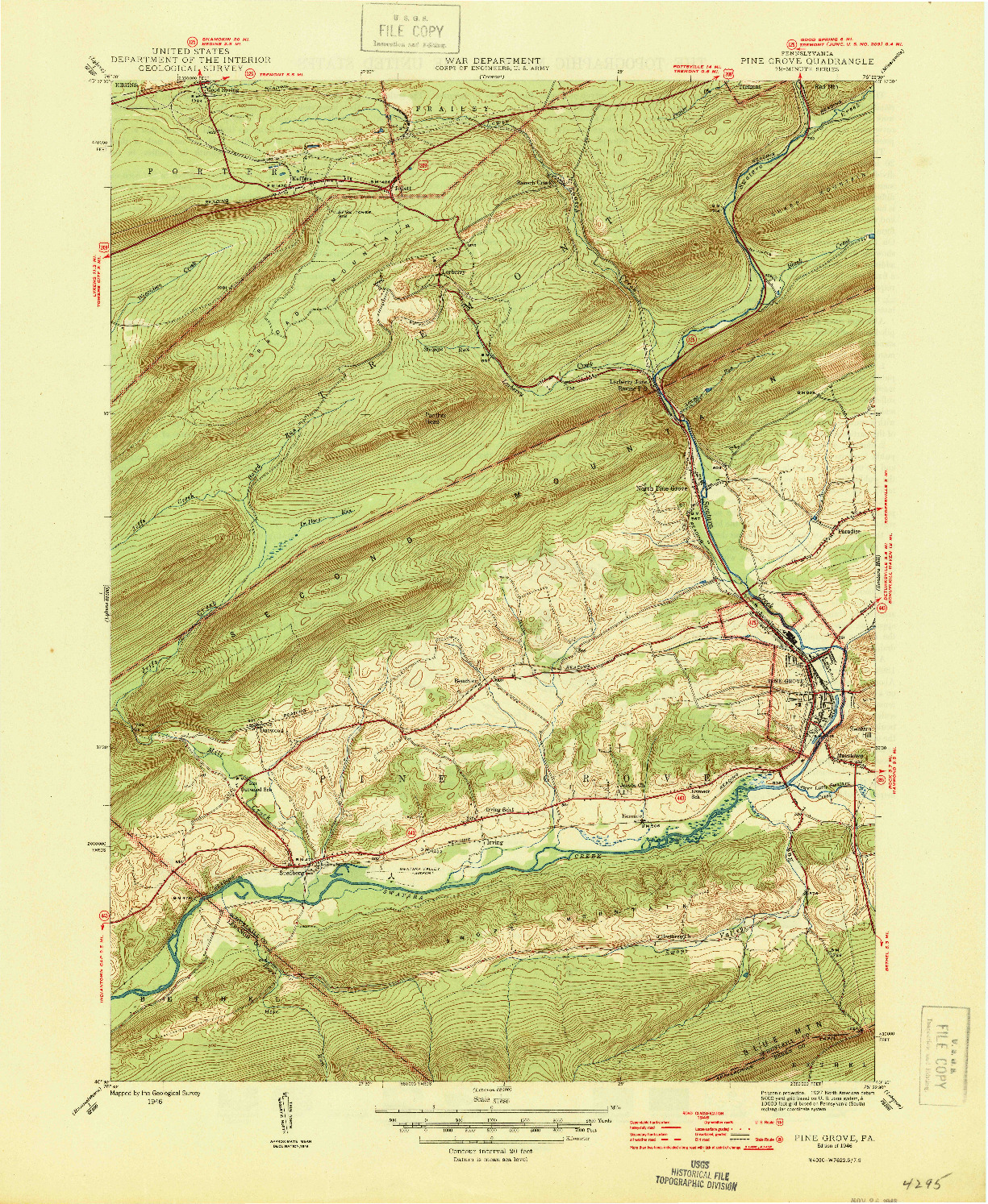 USGS 1:31680-SCALE QUADRANGLE FOR PINE GROVE, PA 1946