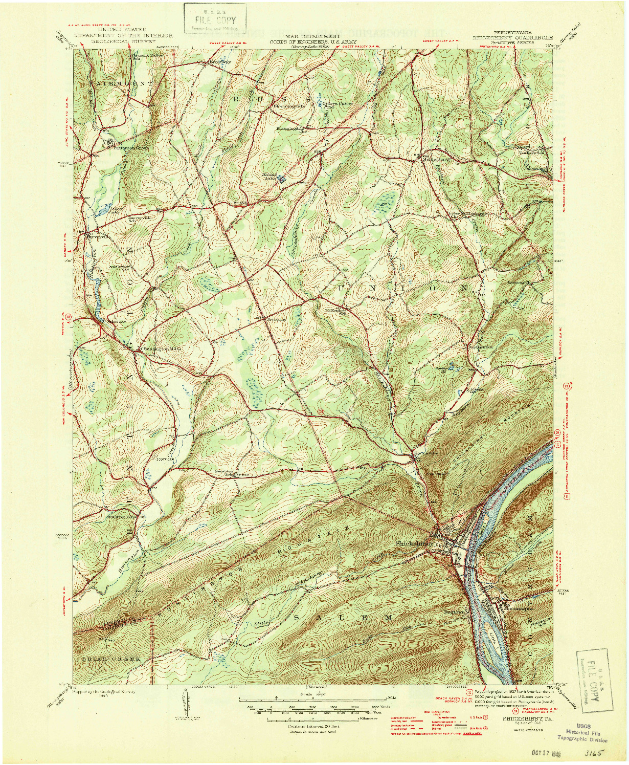 USGS 1:31680-SCALE QUADRANGLE FOR SHICKSHINNY, PA 1946