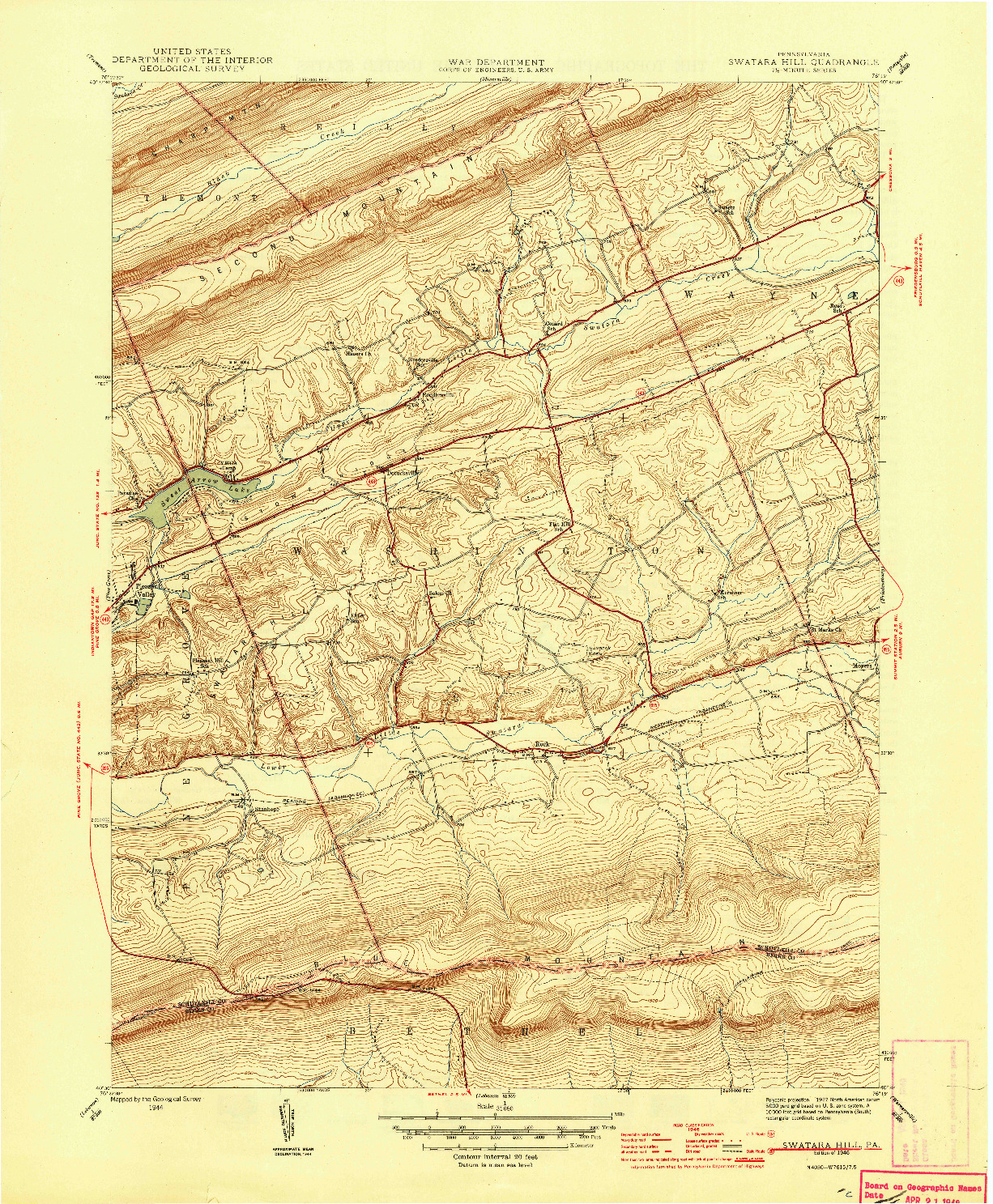 USGS 1:31680-SCALE QUADRANGLE FOR SWATARA HILL, PA 1946