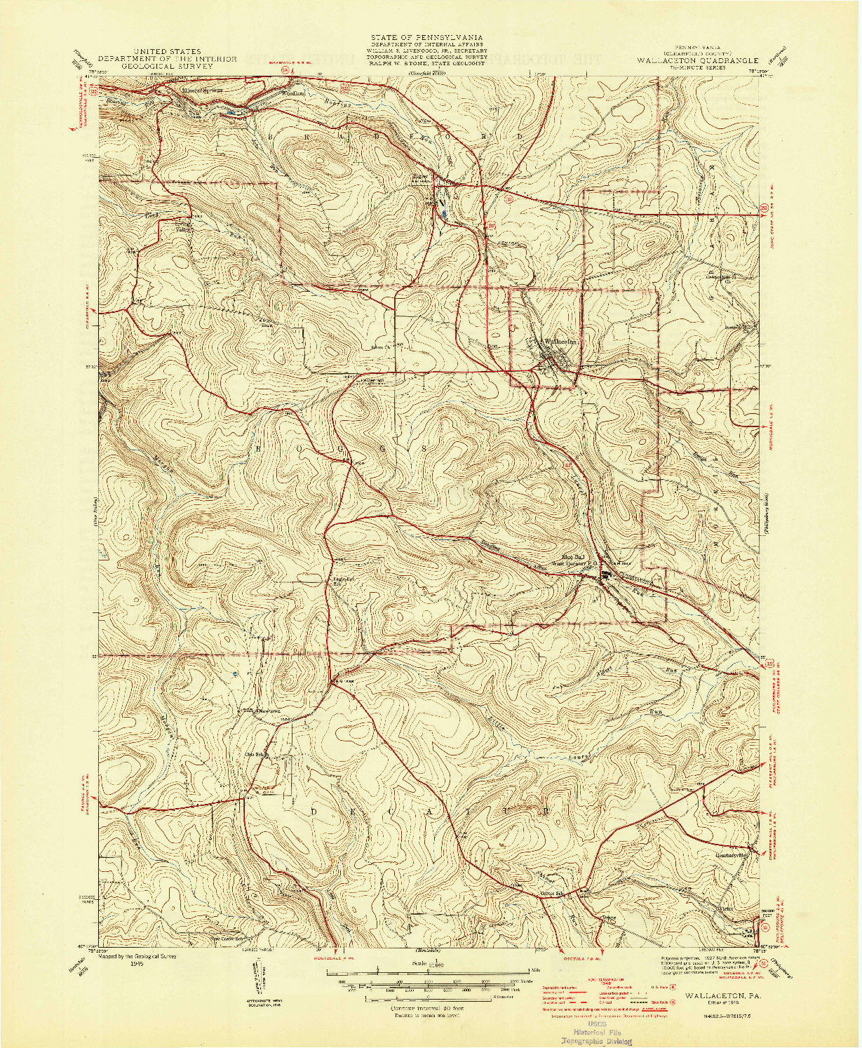 USGS 1:31680-SCALE QUADRANGLE FOR WALLACETON, PA 1946