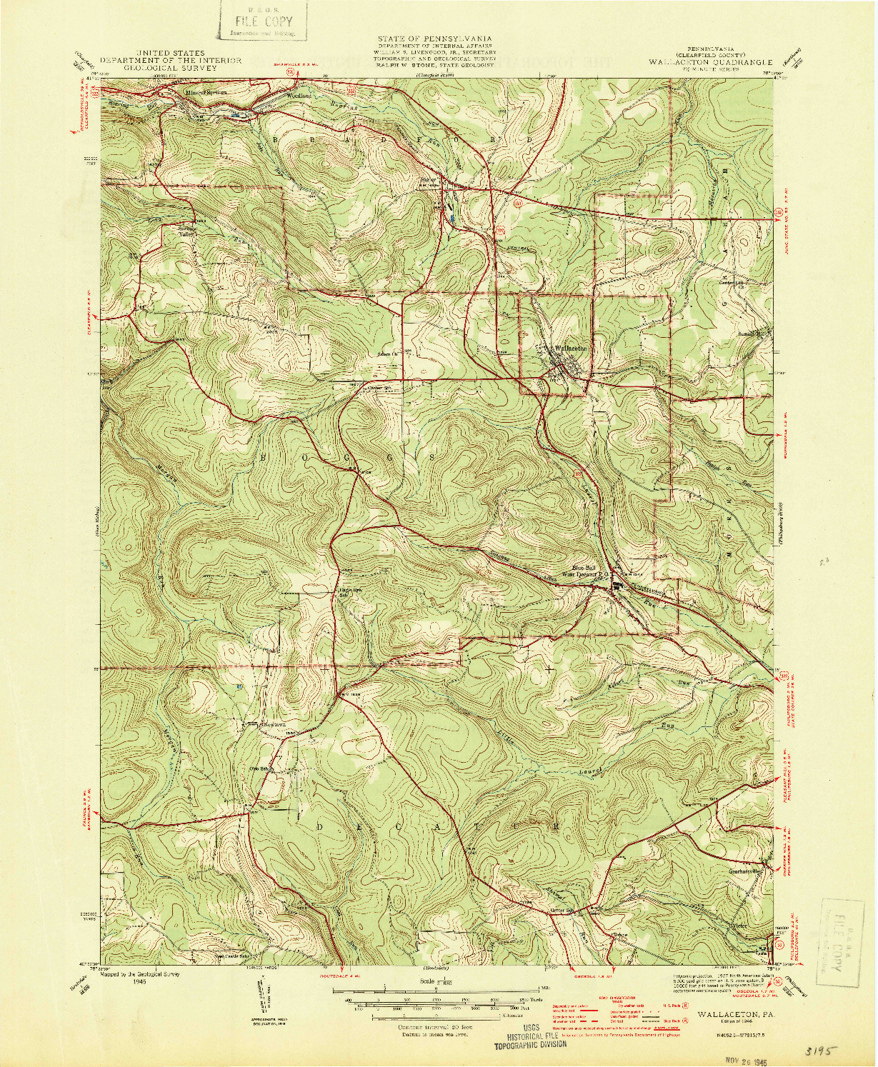 USGS 1:31680-SCALE QUADRANGLE FOR WALLACETON, PA 1946