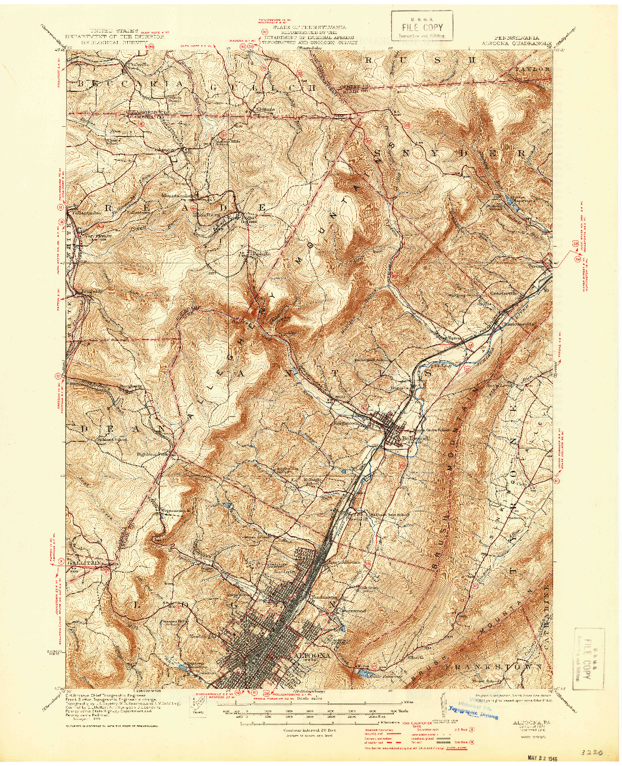 USGS 1:62500-SCALE QUADRANGLE FOR ALTOONA, PA 1922