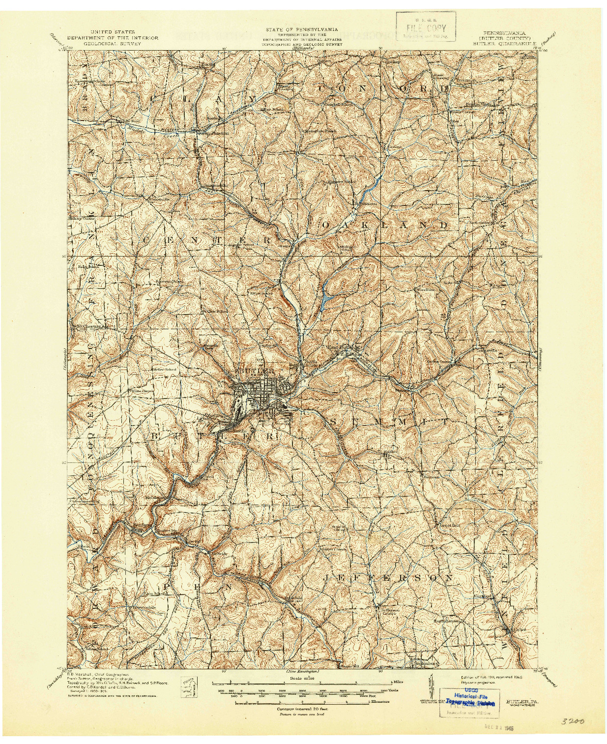 USGS 1:62500-SCALE QUADRANGLE FOR BUTLER, PA 1911