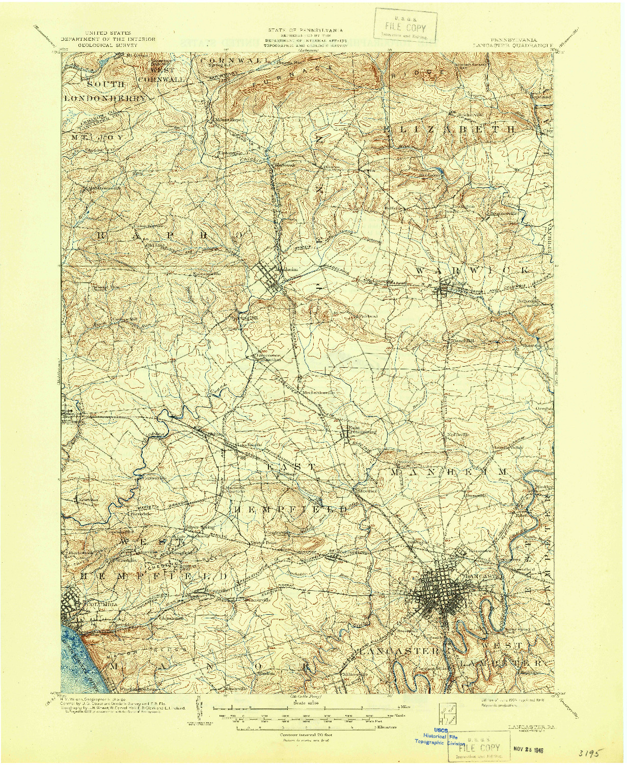 USGS 1:62500-SCALE QUADRANGLE FOR LANCASTER, PA 1904