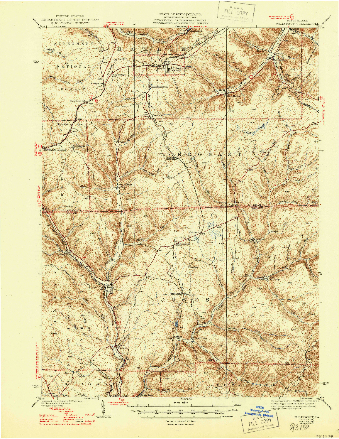 USGS 1:62500-SCALE QUADRANGLE FOR MT. JEWETT, PA 1940