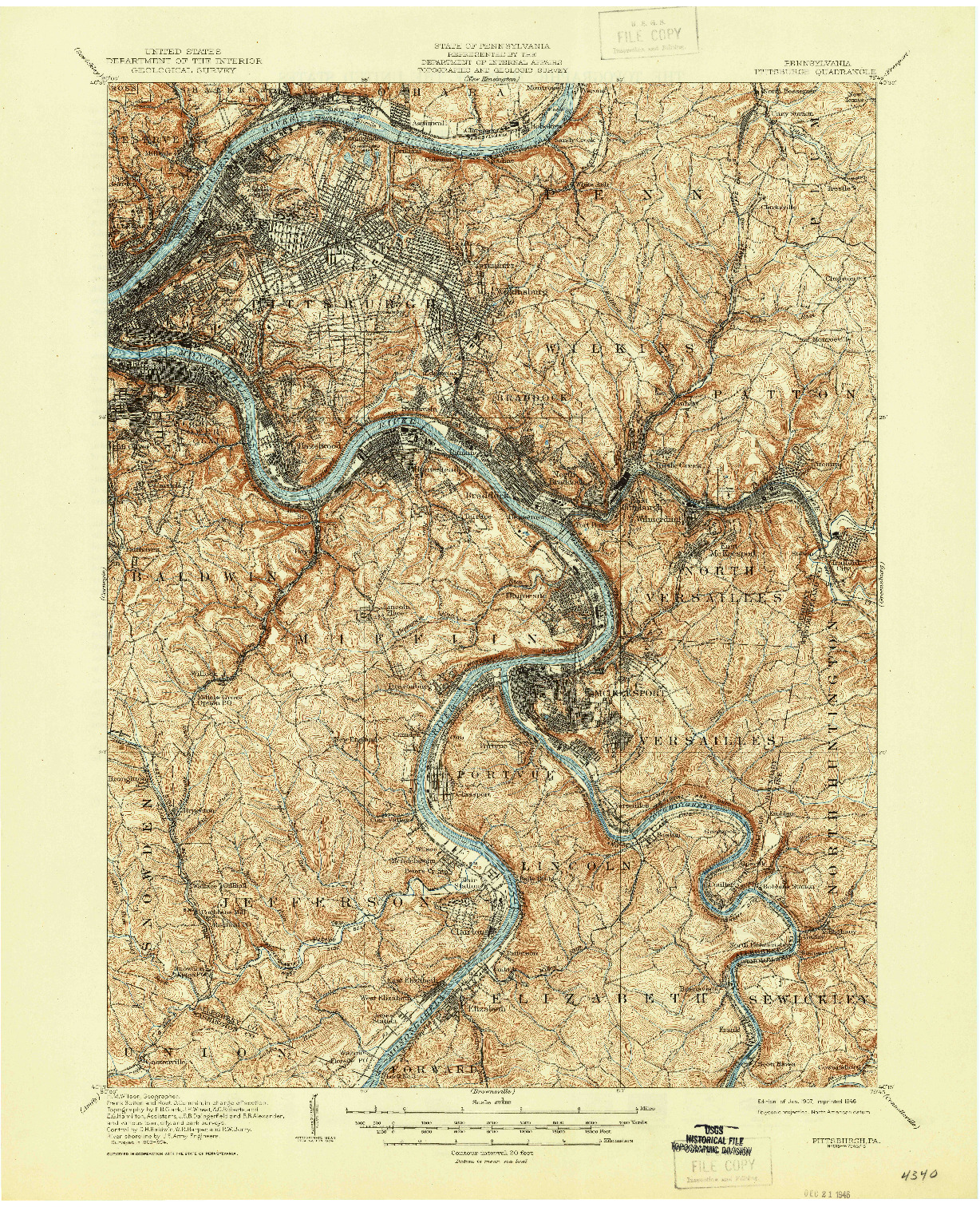 USGS 1:62500-SCALE QUADRANGLE FOR PITTSBURGH, PA 1907