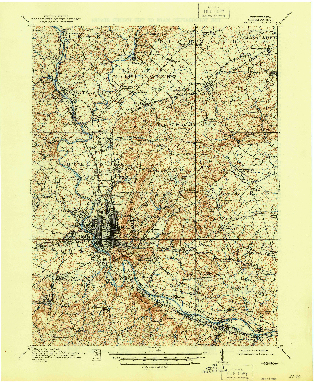 USGS 1:62500-SCALE QUADRANGLE FOR READING, PA 1915