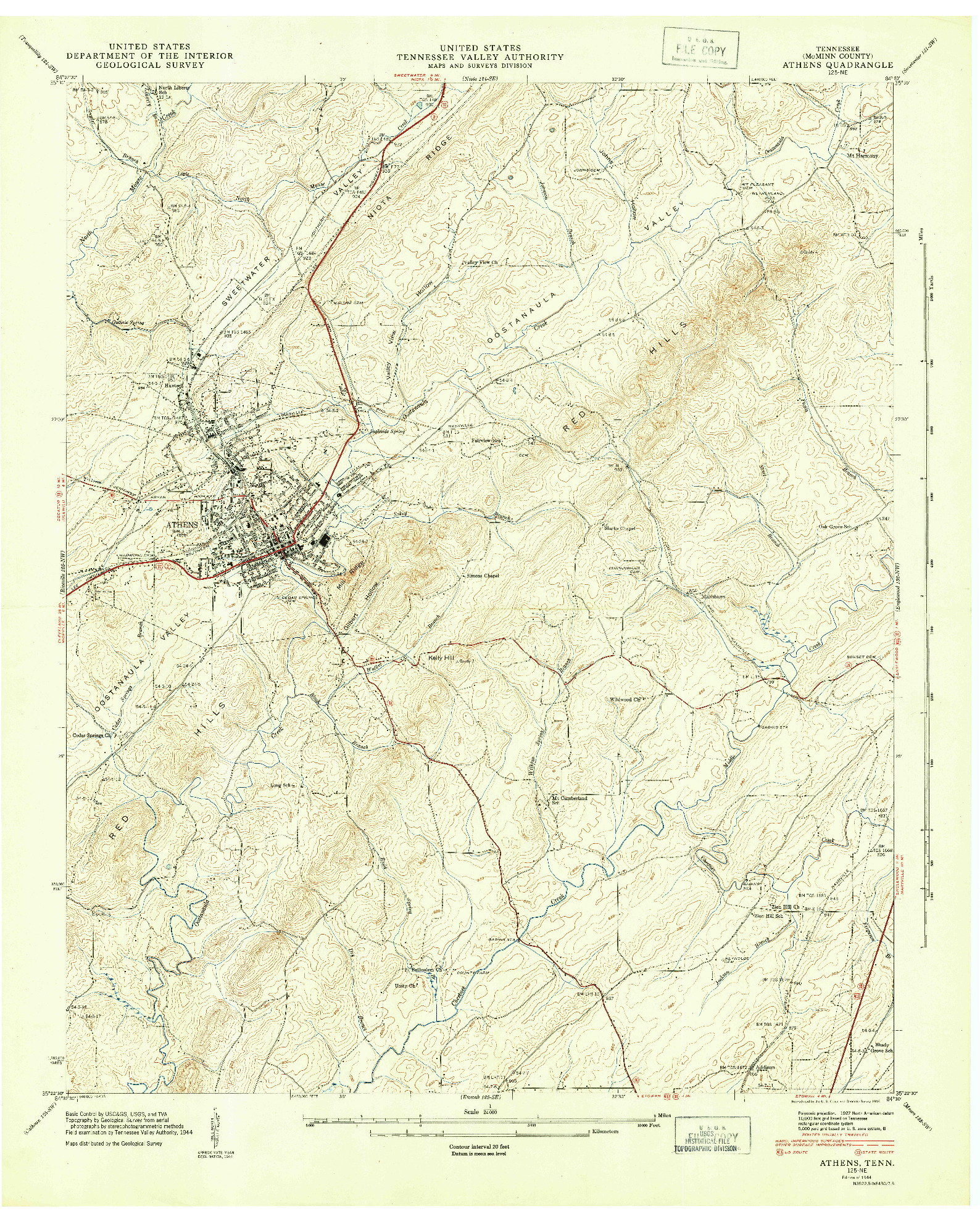 USGS 1:24000-SCALE QUADRANGLE FOR ATHENS, TN 1944