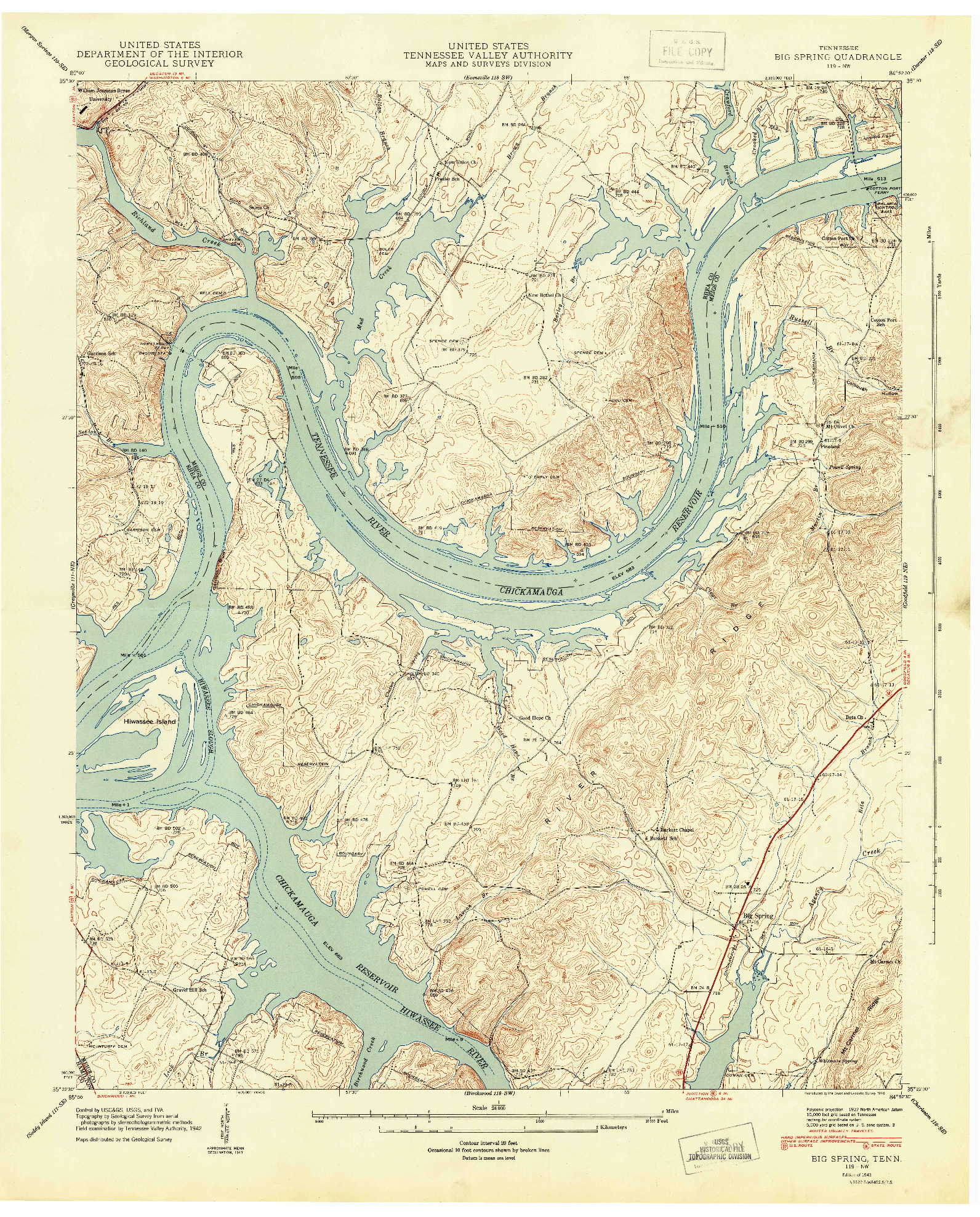 USGS 1:24000-SCALE QUADRANGLE FOR BIG SPRING, TN 1943