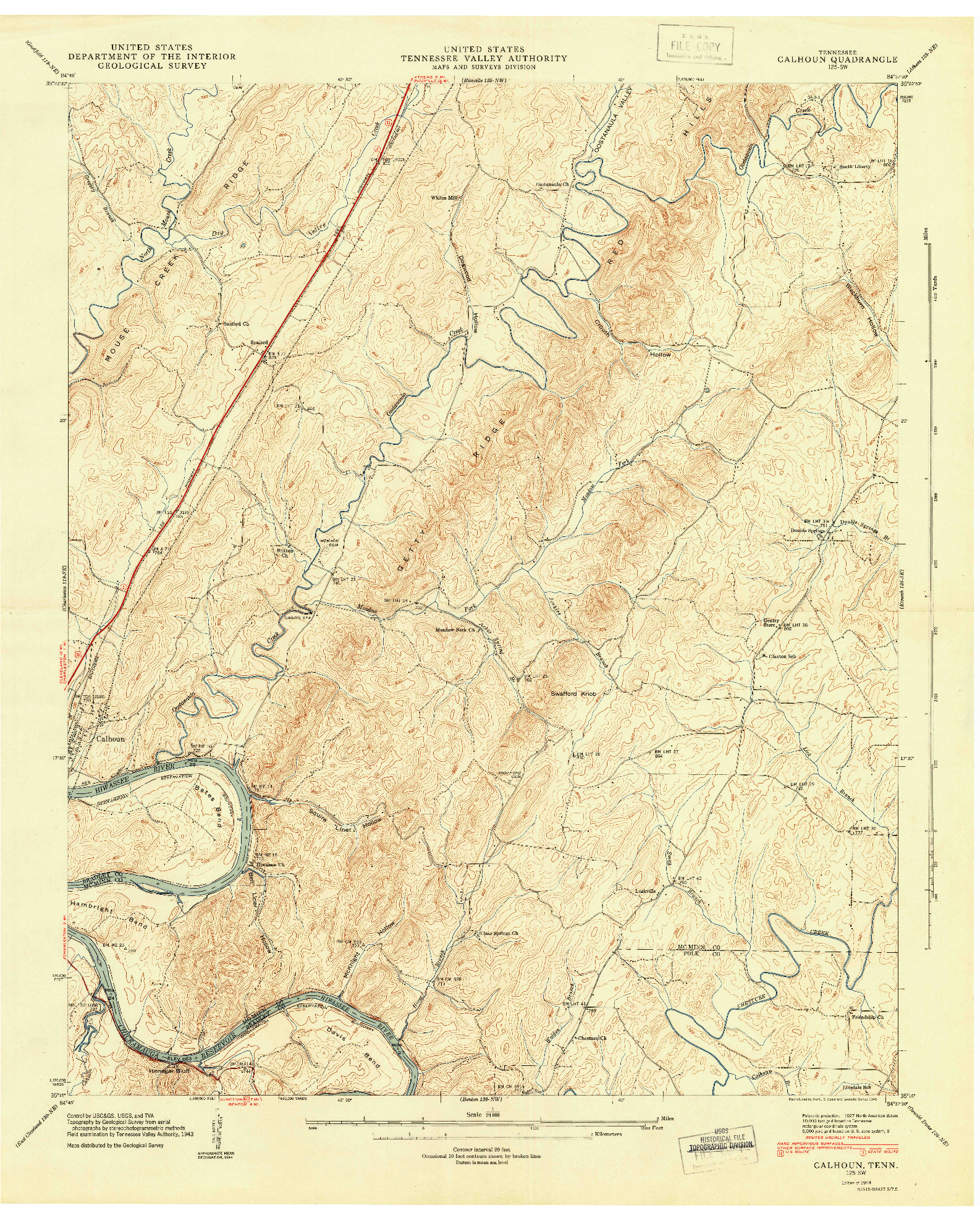 USGS 1:24000-SCALE QUADRANGLE FOR CALHOUN, TN 1944